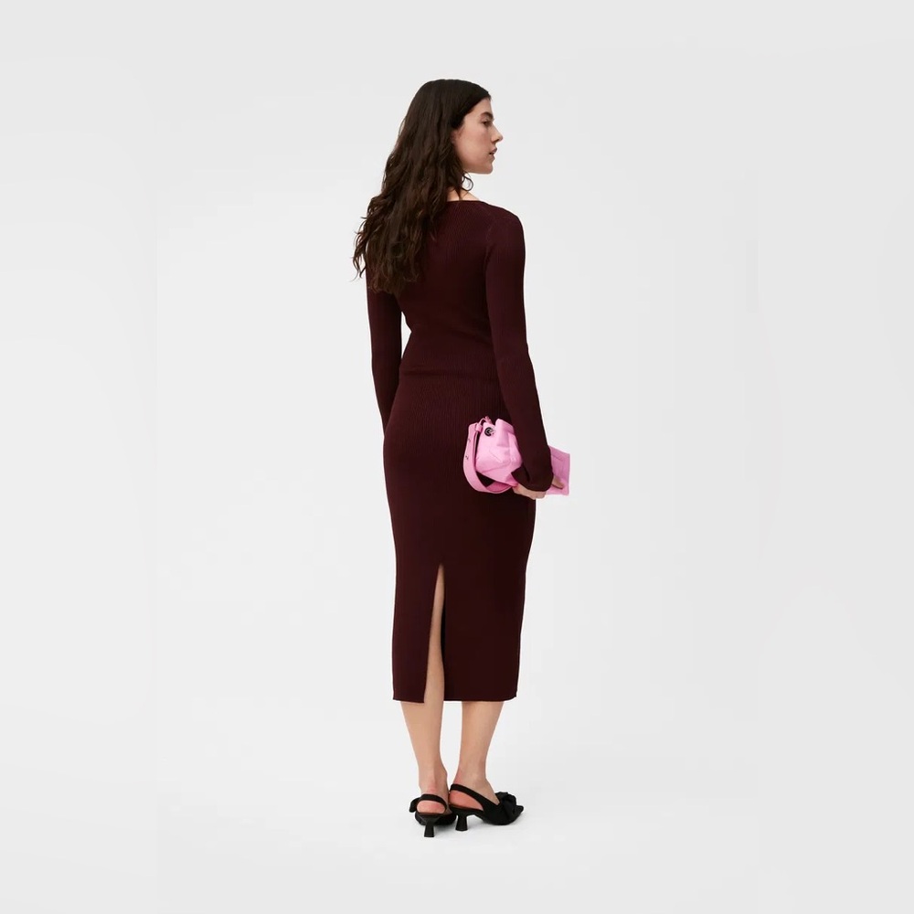 GANNI ribbed maxi dress melange burgundy NWT - Picture 3 of 4